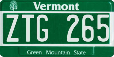 VT license plate ZTG265
