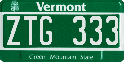 VT license plate ZTG333