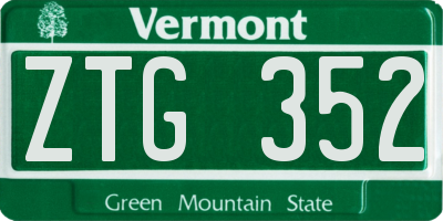 VT license plate ZTG352
