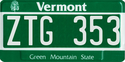 VT license plate ZTG353