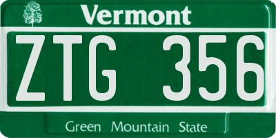 VT license plate ZTG356