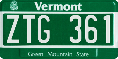 VT license plate ZTG361