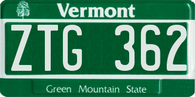 VT license plate ZTG362