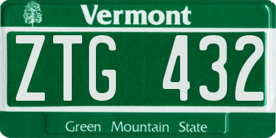 VT license plate ZTG432