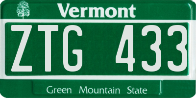 VT license plate ZTG433