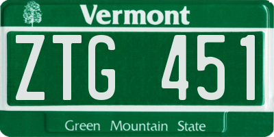 VT license plate ZTG451