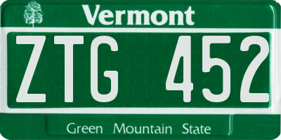 VT license plate ZTG452