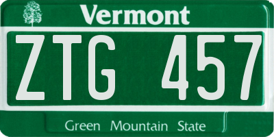 VT license plate ZTG457