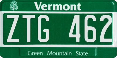 VT license plate ZTG462