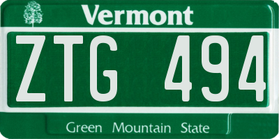 VT license plate ZTG494