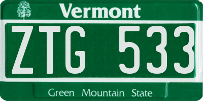 VT license plate ZTG533