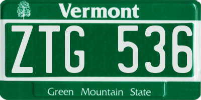 VT license plate ZTG536