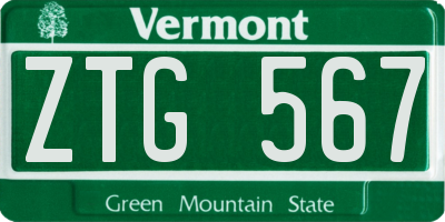 VT license plate ZTG567