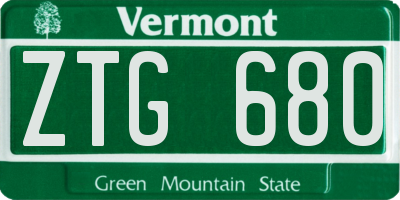 VT license plate ZTG680