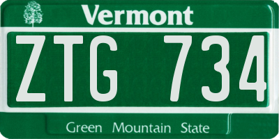VT license plate ZTG734