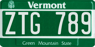 VT license plate ZTG789