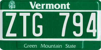 VT license plate ZTG794