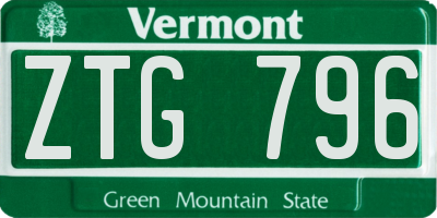 VT license plate ZTG796