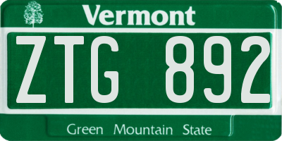 VT license plate ZTG892