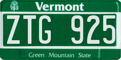 VT license plate ZTG925