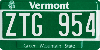 VT license plate ZTG954