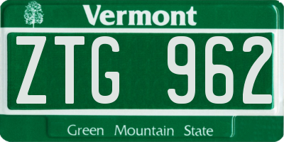 VT license plate ZTG962