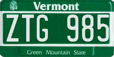 VT license plate ZTG985