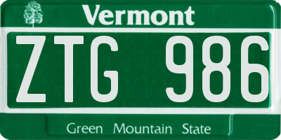 VT license plate ZTG986