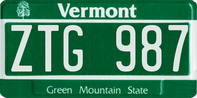 VT license plate ZTG987