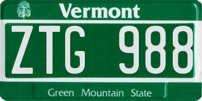 VT license plate ZTG988