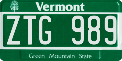VT license plate ZTG989