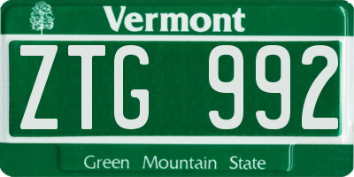 VT license plate ZTG992