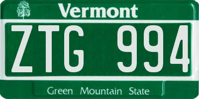 VT license plate ZTG994