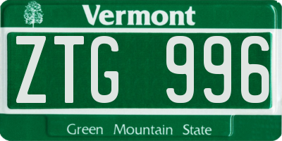 VT license plate ZTG996