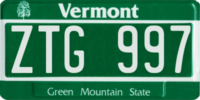 VT license plate ZTG997