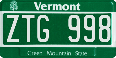 VT license plate ZTG998