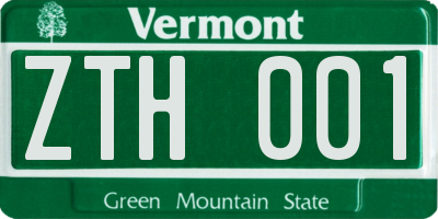 VT license plate ZTH001