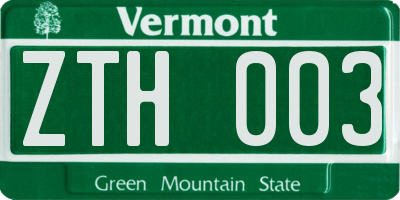 VT license plate ZTH003