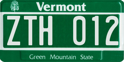 VT license plate ZTH012
