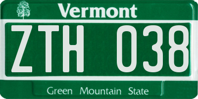 VT license plate ZTH038