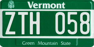 VT license plate ZTH058