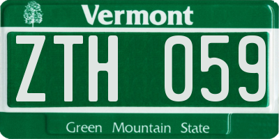 VT license plate ZTH059