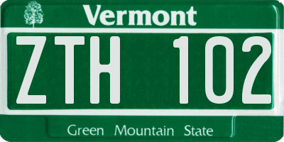 VT license plate ZTH102