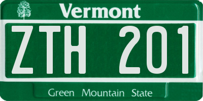 VT license plate ZTH201