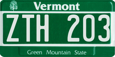 VT license plate ZTH203
