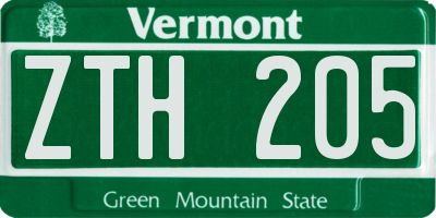 VT license plate ZTH205
