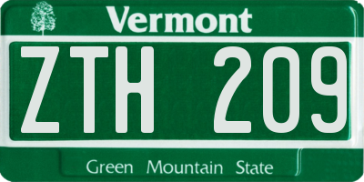 VT license plate ZTH209
