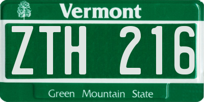 VT license plate ZTH216