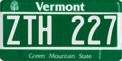 VT license plate ZTH227