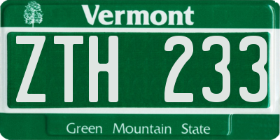 VT license plate ZTH233
